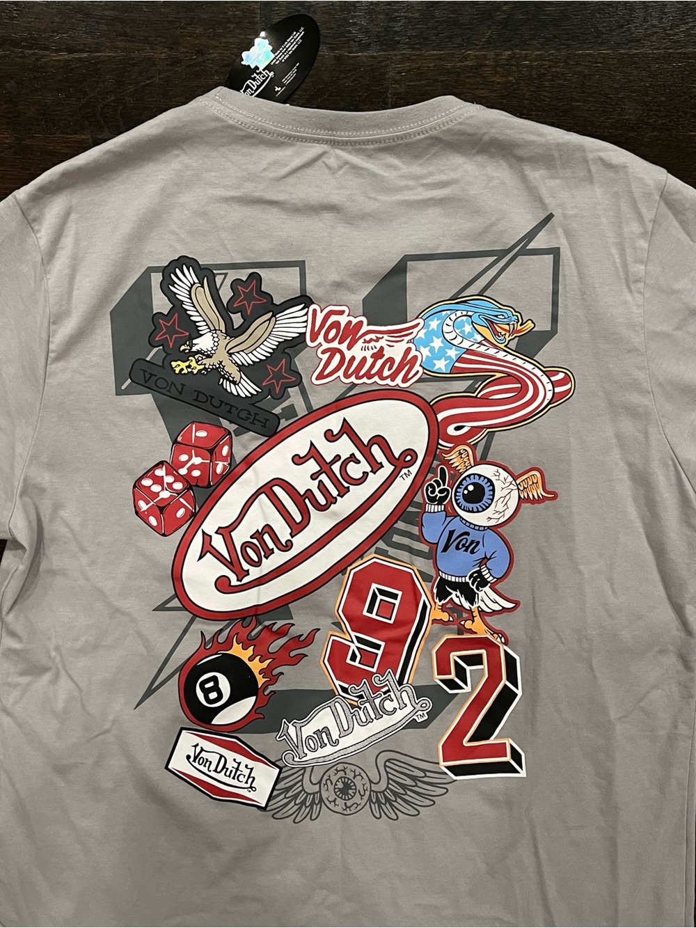 Von Dutch Light Gray Short Sleeve Tee with Red Logo Mens Large New